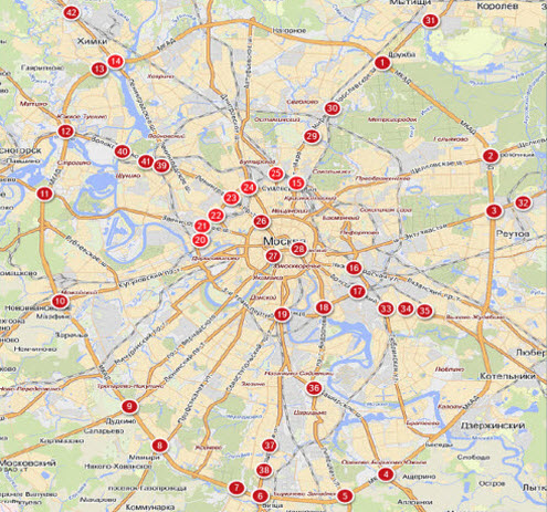 Карта опасных развязок и перекрестков Москвы