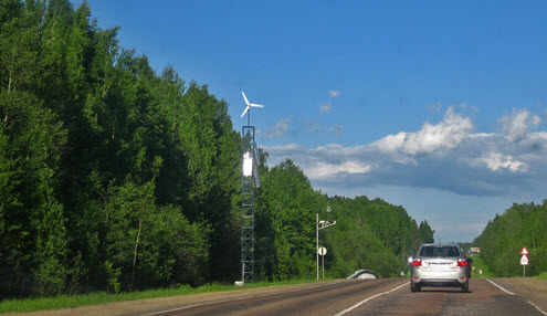 Трасса А114, видеокамыра работвют о ветряка на маршруте Вологда Новая Ладога
