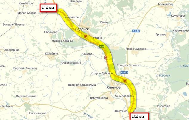 платный отрезок м4 с 414 по 460 км объезд задонска